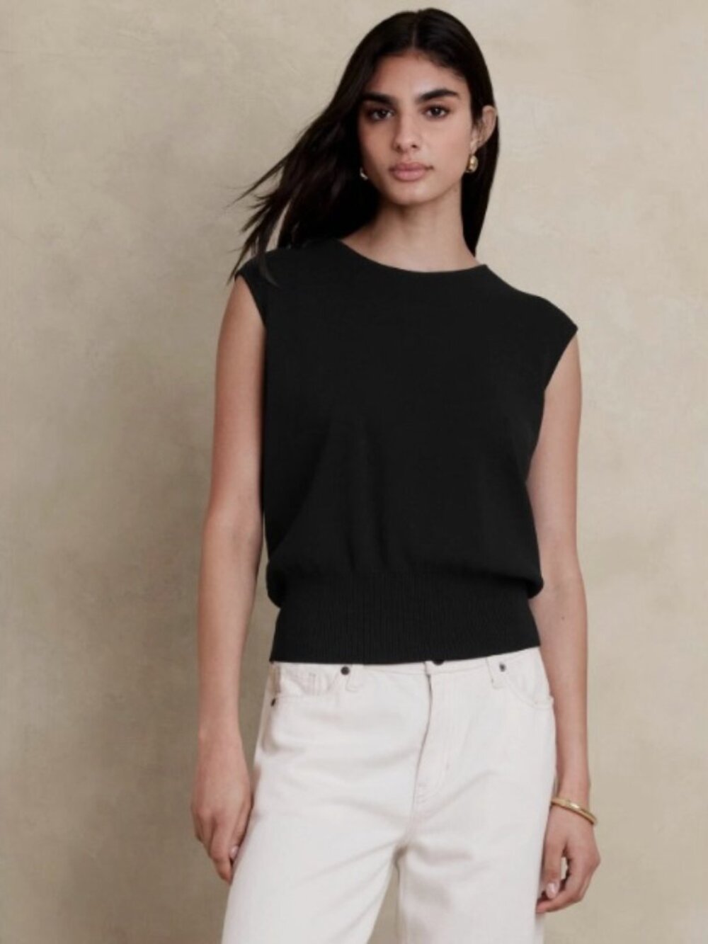 Banana Republic ELSA DRAPE-BACK SLEEVELESS TOP, Black, XL